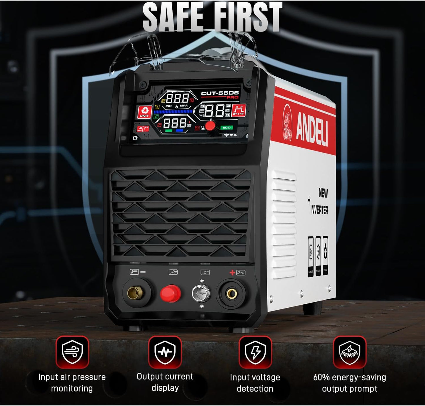 Cut-55DS plasma cutter safety protection system with voltage and current monitoring
