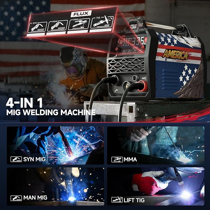135A Dual Voltage Flux Core MIG Welder Kit | MIG/Lift TIG/Stick