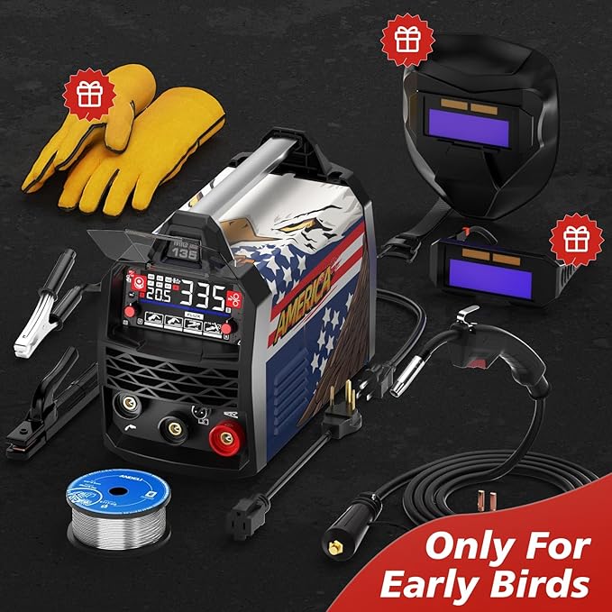 135A Dual Voltage Flux Core MIG Welder Kit | MIG/Lift TIG/Stick