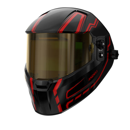 Andeli RL-600LB auto darkening welding helmet with panoramic view in black and red design