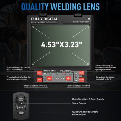 ANDELI RL-600LB large viewing screen auto darkening welding lens for clear visibility
