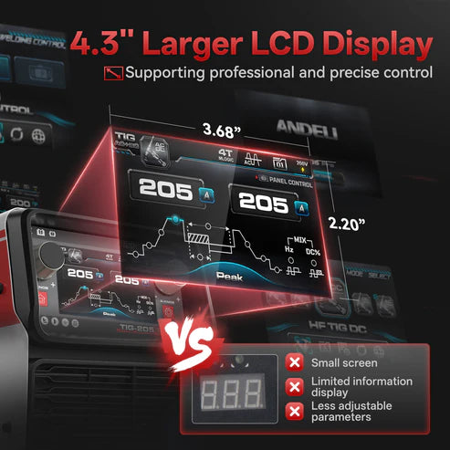 TIG welder with 4.3 inch LCD display for precise welding parameter adjustment