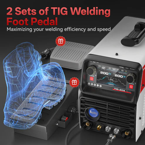 TIG welder with dual foot pedal set for improved welding efficiency