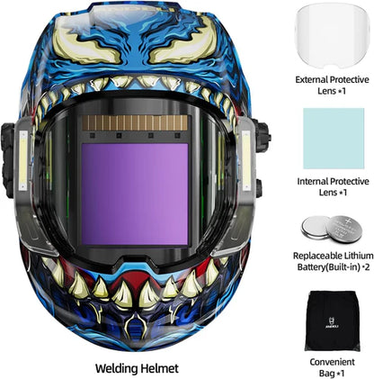 Complete Andeli welding helmet kit includes protective lenses, built-in batteries & storage bag.