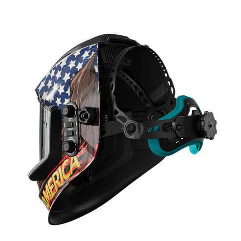 Andeli welding helmet with adjustable headgear and American-themed pattern, lightweight & comfortable for long-time wear.