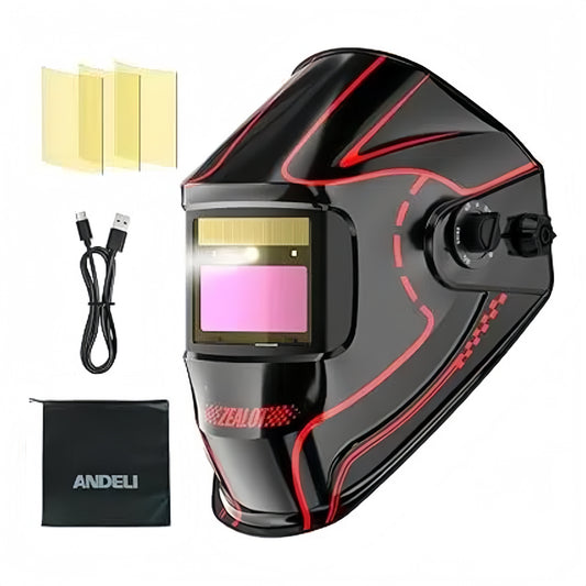 Auto Darkening Welding Helmet Complete Accessory Kit with Replacement Lenses, USB Cable, and Storage Bag