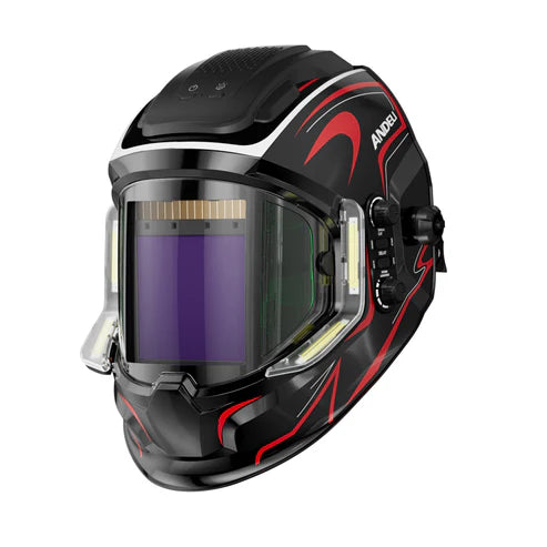 Auto darkening welding helmet with LED lights, true color lens, wide viewing area for MIG TIG MMA welding