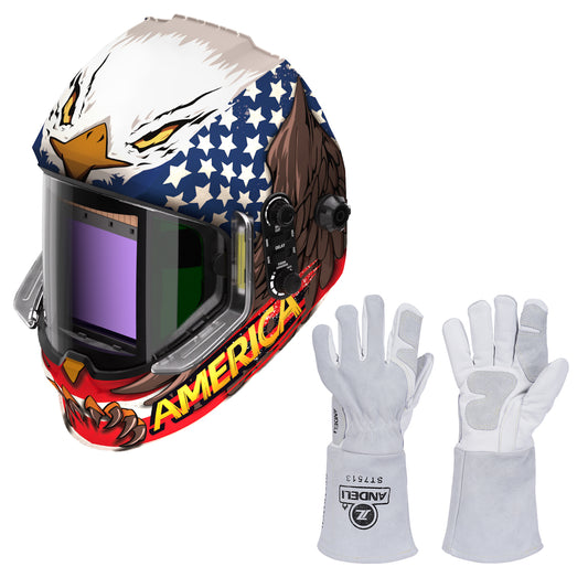MONERAE LED Auto Darkening Welding Helmet+Welding Glove