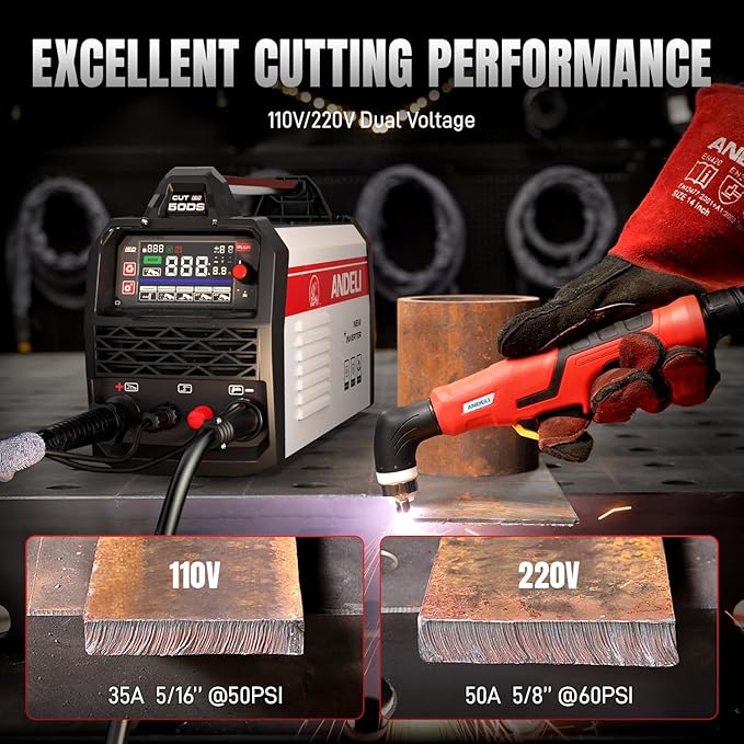 dual voltage plasma cutter cutting steel plate with 110V and 220V power