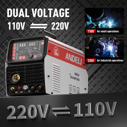 Dual voltage welder supports 110V and 220V input power