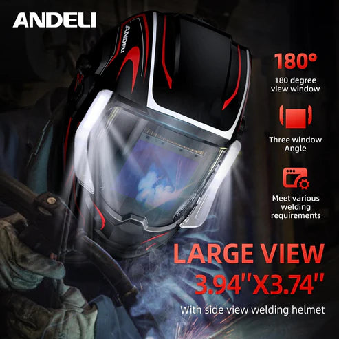 Large view auto darkening welding helmet with side windows for wider 180 degree visibility