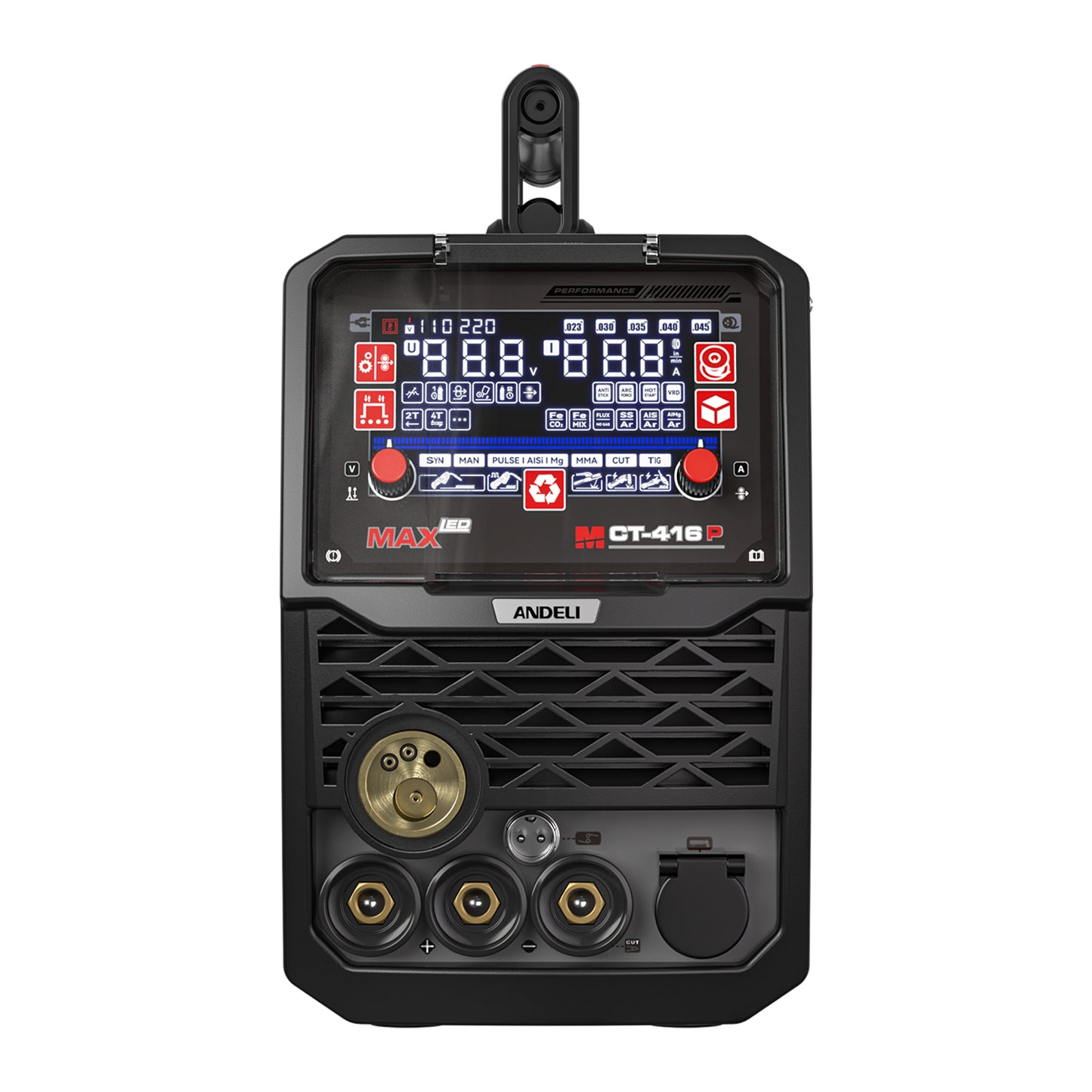 MCT-416P plasma cutter welder front view with control panel