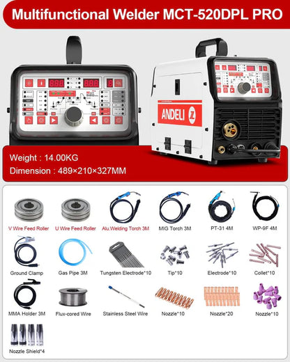 MCT-520DPL PRO welder package with torches cables and accessories