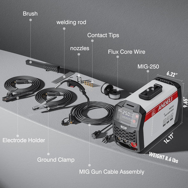Complete MIG 135 MINI welder package, including the machine, accessories, and consumables for immediate use.