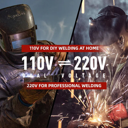MIG-250ME welder paired with an auto darkening welding helmet for complete safety.