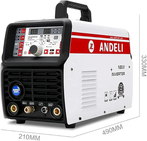 Portable TIG welder with compact dimensions (210x330x490mm), easy to store & transport.