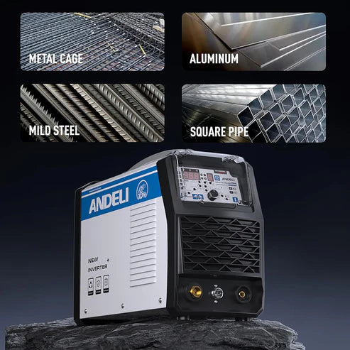 Pulse TIG welder works with metal cage, aluminum, mild steel & square pipe, wide material compatibility.