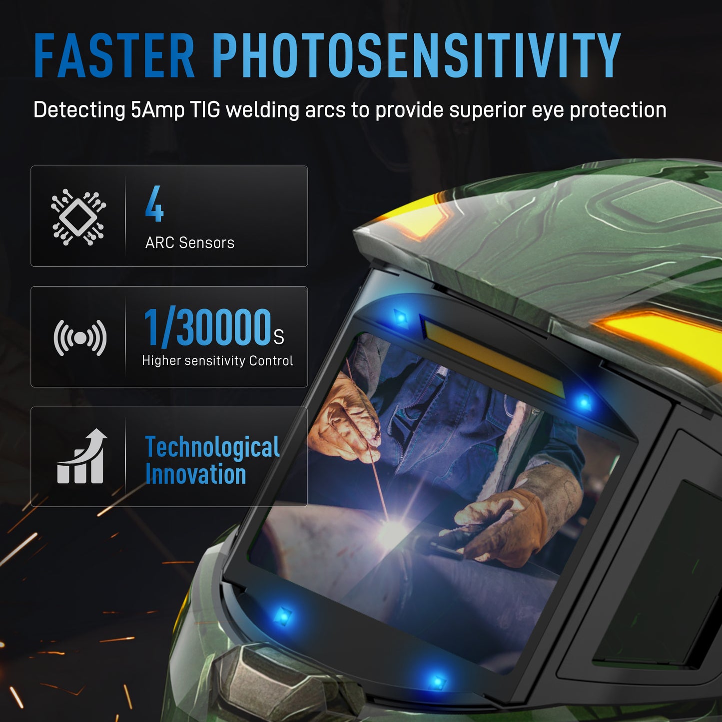 ANDELI auto darkening welding helmet with high sensitivity sensors and fast response