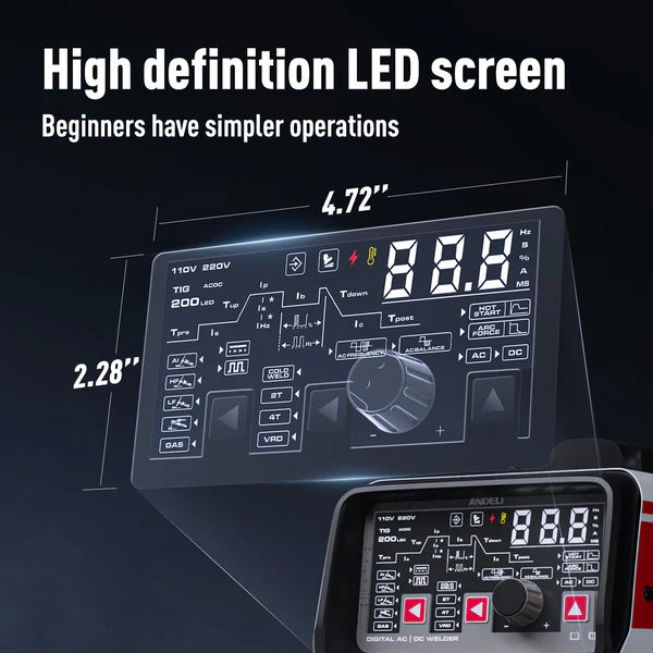 TIG 200 PE welder high definition LED control screen