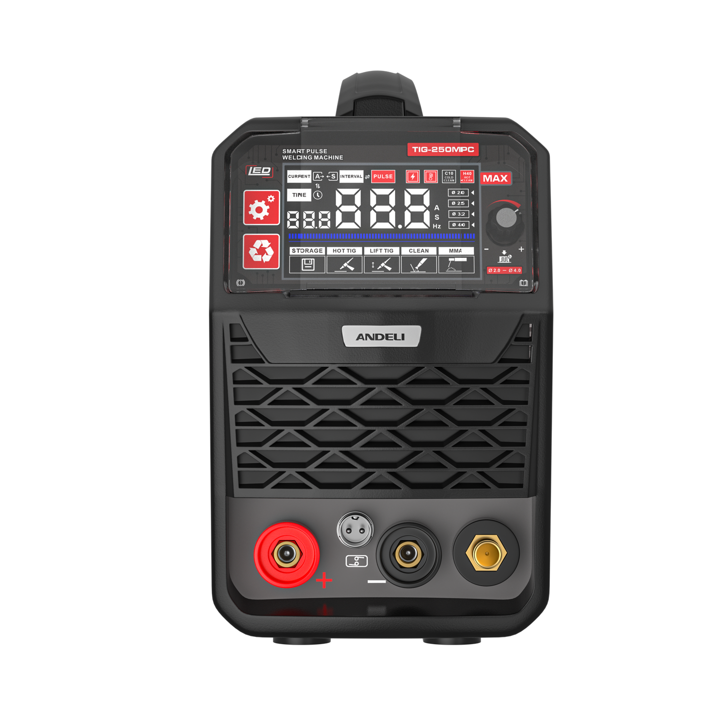 TIG-250MPC 200Amp pulse TIG welder front view with control panel