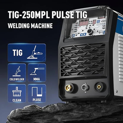 TIG 250MPL pulse TIG welder with TIG/Cold Welder/MMA/Clean/Pulse modes, versatile for diverse welding needs.