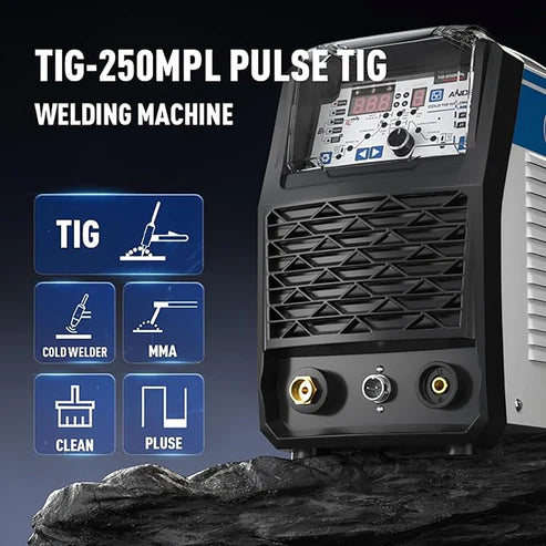 TIG 250MPL pulse TIG welder with TIG/Cold Welder/MMA/Clean/Pulse modes, versatile for diverse welding needs.
