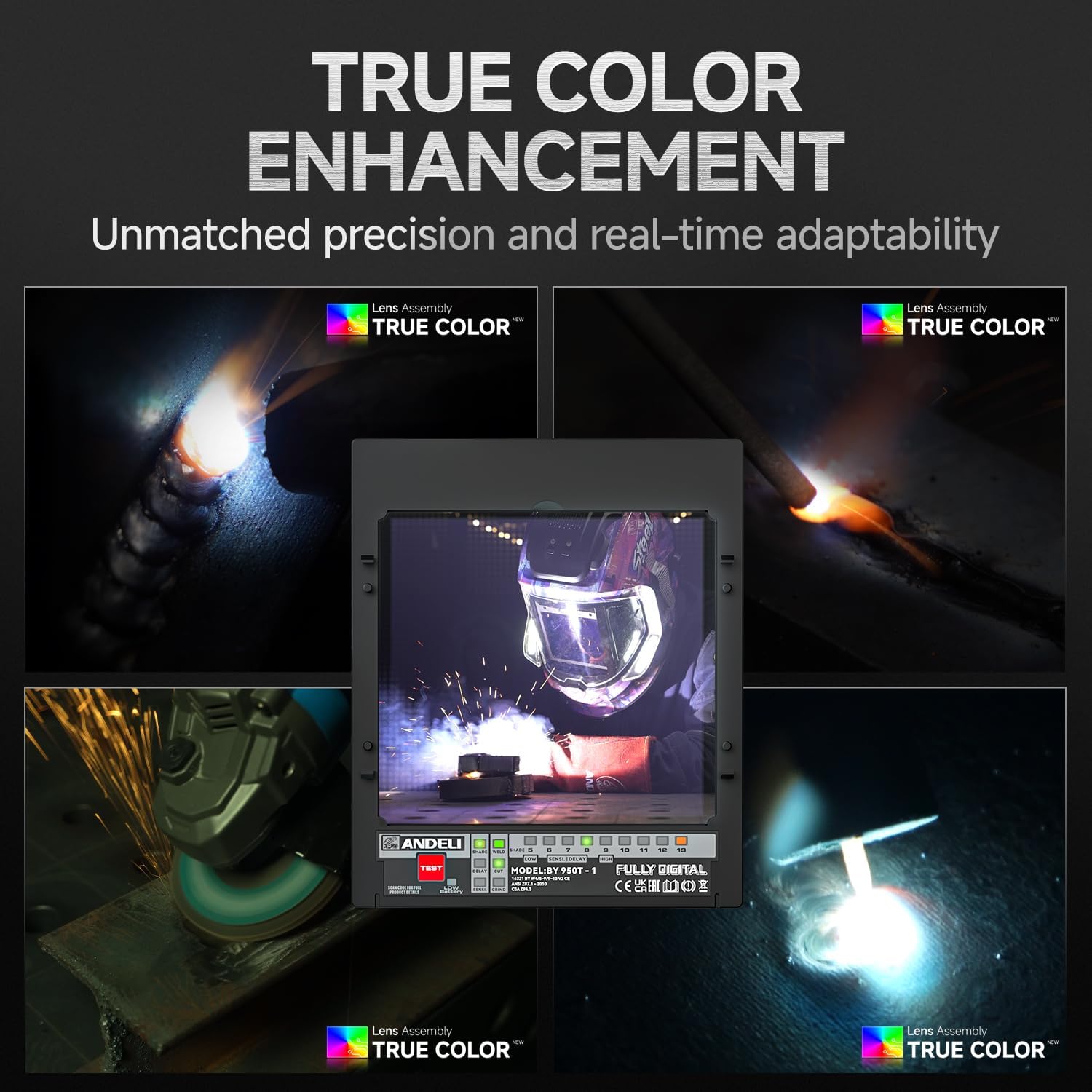 Welding helmet with true color enhancement lens assembly for unmatched precision and real-time adaptability during welding