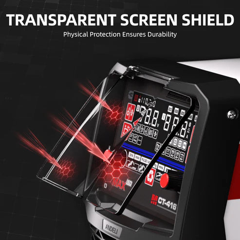 Welding machine with transparent screen shield, physical protection for long-lasting use.