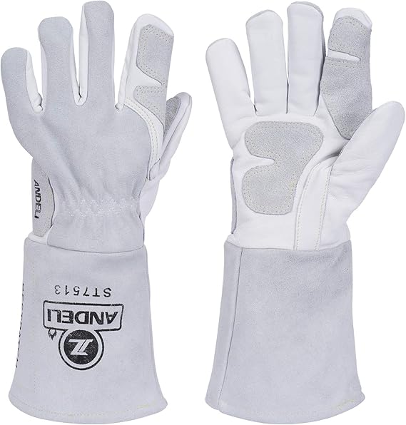 Premium Welding Gloves - Front and Back View with Durable Leather Construction