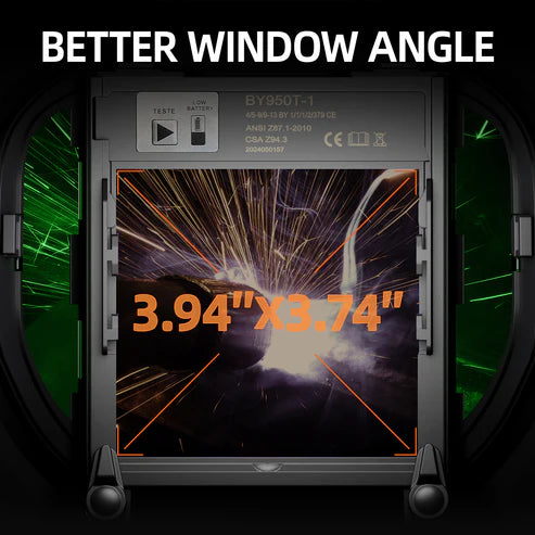 Welding helmet large viewing area 3.94 x 3.74 inch for better window angle and clear vision