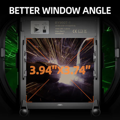 Welding helmet large viewing area 3.94 x 3.74 inch for better window angle and clear vision