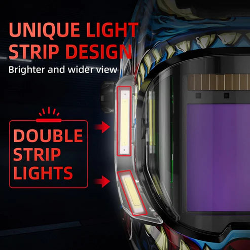 Unique LED light strip design welding helmet with brighter and wider field of view